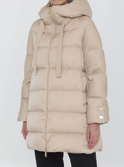 Herno Down Raso Zi-Up Padded Coat In Beige - Ellie Belle