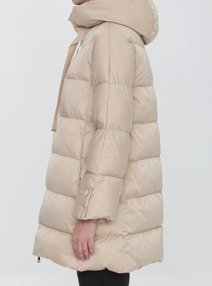 Herno Down Raso Zi-Up Padded Coat In Beige - Ellie Belle