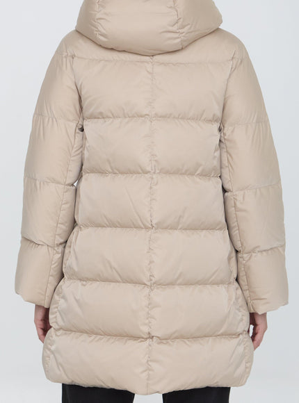 Herno Down Raso Zi-Up Padded Coat In Beige - Ellie Belle