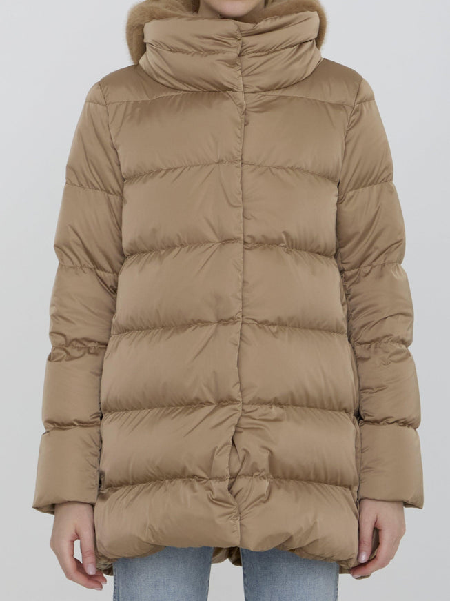 Herno Hooded Puffer Jacket In Nylon Beige - Ellie Belle