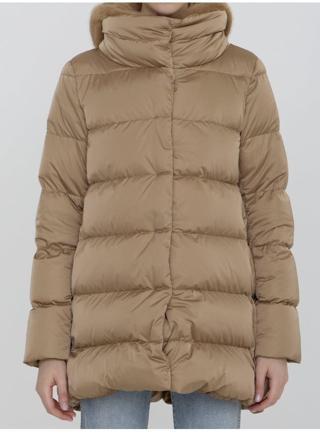 Herno Hooded Puffer Jacket In Nylon Beige - Ellie Belle