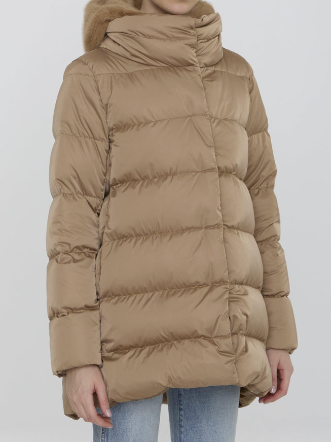 Herno Hooded Puffer Jacket In Nylon Beige - Ellie Belle