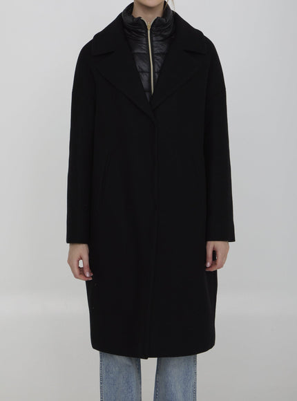 Herno Panelled Mid-Length Coat In Black - Ellie Belle