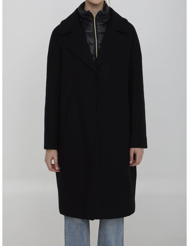 Herno Panelled Mid-Length Coat In Black - Ellie Belle