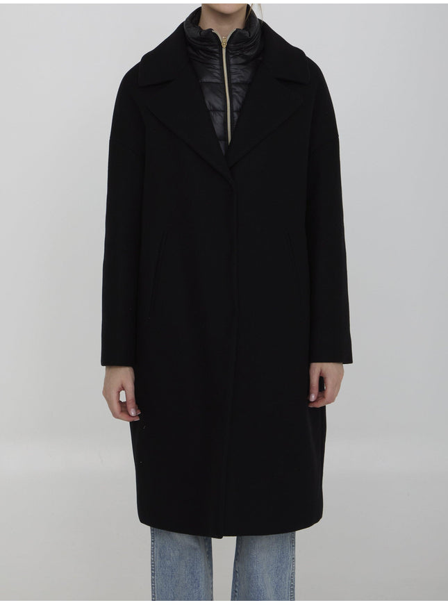 Herno Panelled Mid-Length Coat In Black - Ellie Belle