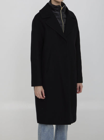 Herno Panelled Mid-Length Coat In Black - Ellie Belle