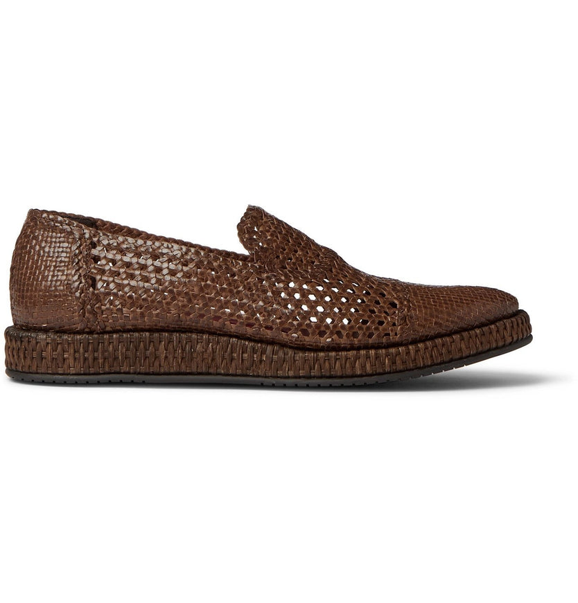 Dolce & Gabbana Brown Woven Leather Loafers