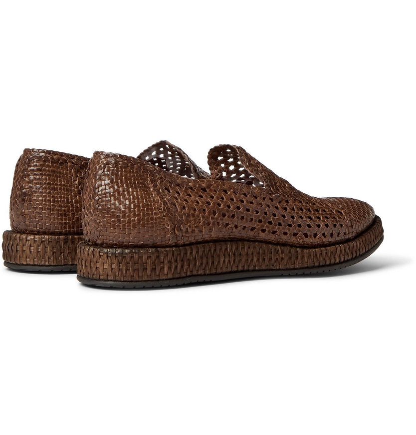 Dolce & Gabbana Brown Woven Leather Loafers