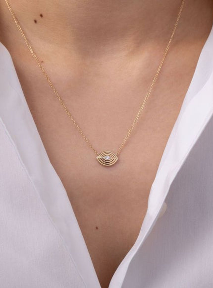 Zoe Lev 14K Gold Diamond Ribbed Evil Eye Necklace