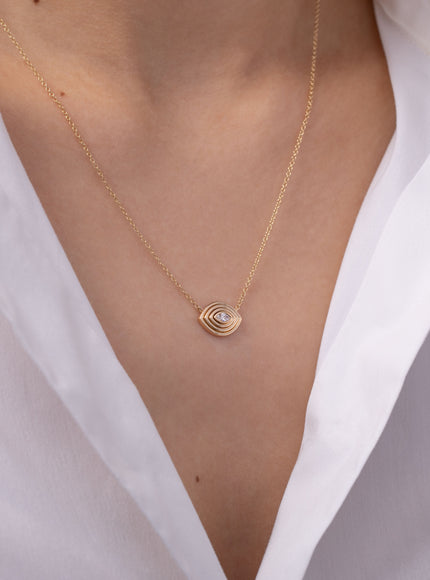 Zoe Lev 14K Gold Diamond Ribbed Evil Eye Necklace