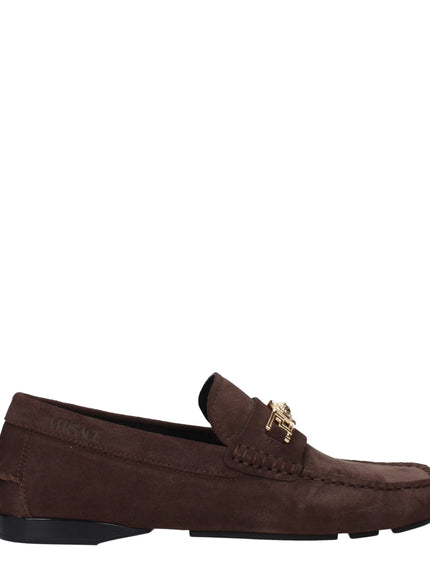 Versace Brown Suede Loafers with Medusa Hardware