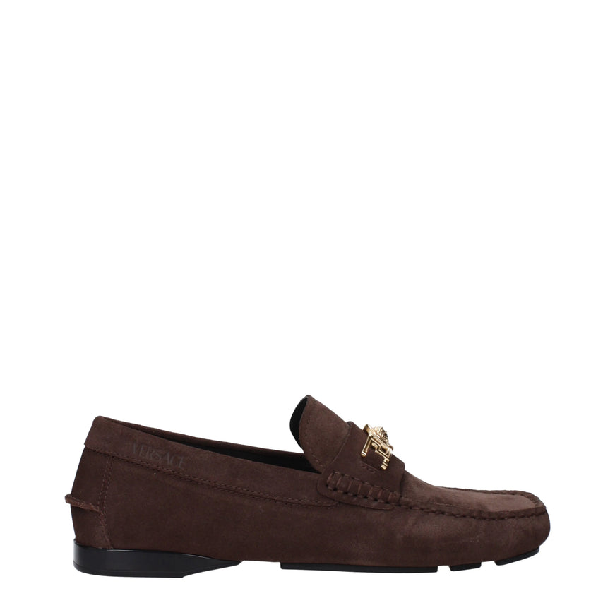Versace Brown Suede Loafers with Medusa Hardware