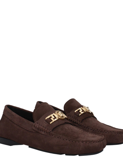 Versace Brown Suede Loafers with Medusa Hardware
