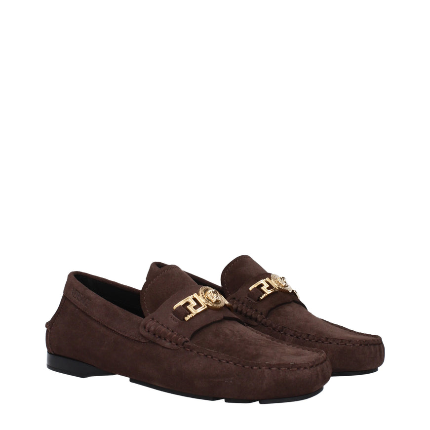 Versace Brown Suede Loafers with Medusa Hardware