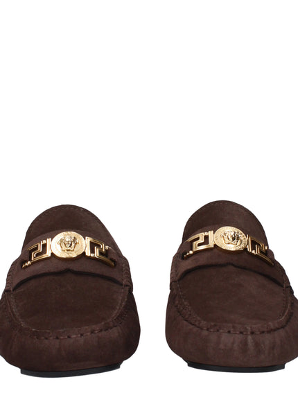 Versace Brown Suede Loafers with Medusa Hardware