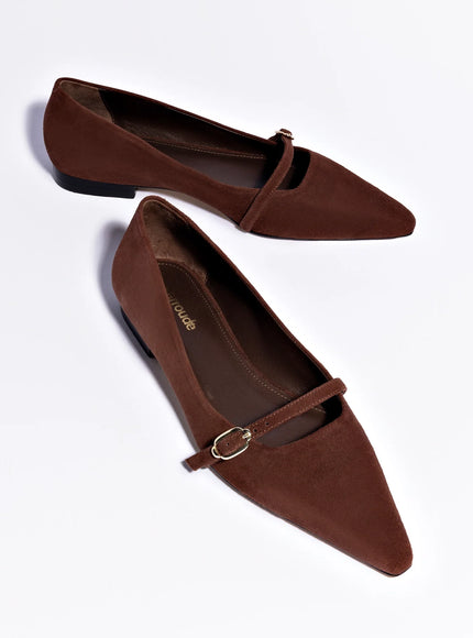 Larroude Irene Flat In Brown Suede