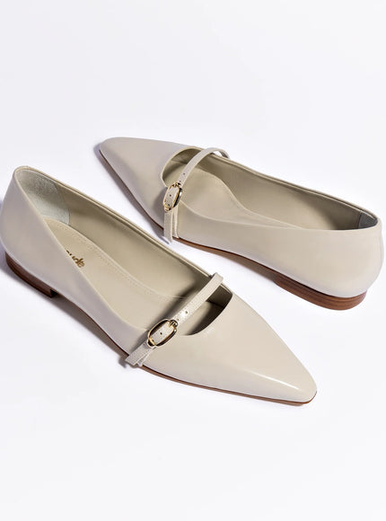 Larroude Irene Flat In Mushroom Grey Leather