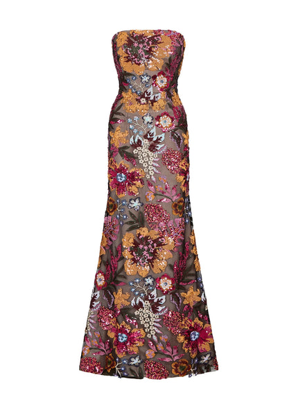 Anne Barge Isela Garden Sequin Strapless Column Gown
