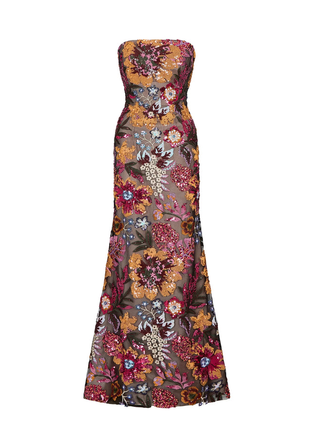 Anne Barge Isela Garden Sequin Strapless Column Gown