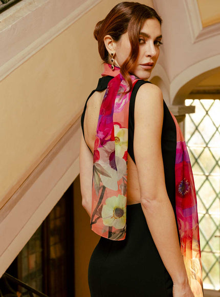 Elizabetta Campo de' Fiori Long Sheer Silk Scarf - Coral