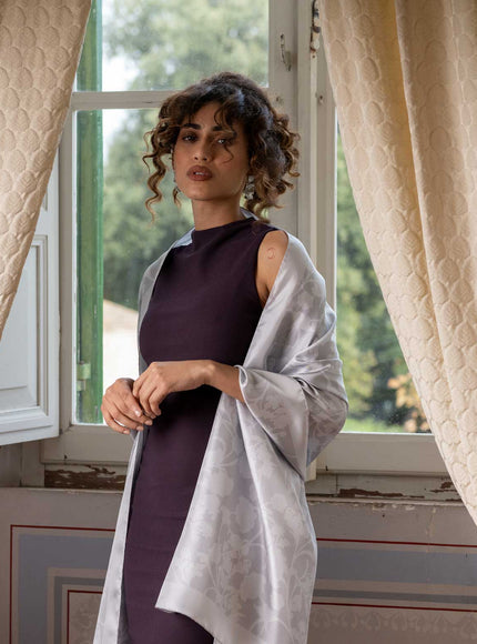 Elizabetta Regina Silk Scarf Shawl - Silver Pearl