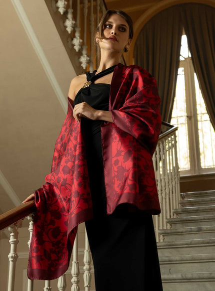 Elizabetta Regina Silk Scarf Shawl - Ruby Red