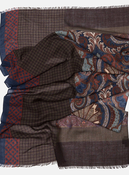 Elizabetta Aosta Wool Scarf in Burgundy, Blue & Brown