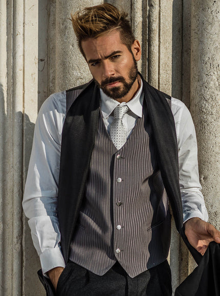 Elizabetta Barbera Silk Jacquard Tie - Silver