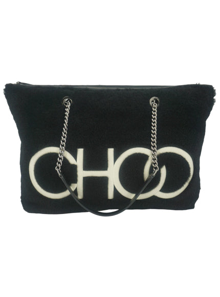 Jimmy Choo Allegra Black Shearling Bag With Logo - Ellie Belle