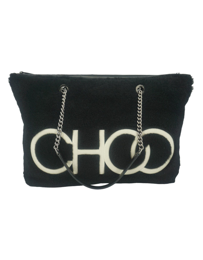 Jimmy Choo Allegra Black Shearling Bag With Logo - Ellie Belle