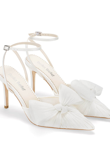 Bella Belle Jules Pleated Silk Crepe Bow Ankle Strap Heels