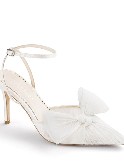 Bella Belle Jules Pleated Silk Crepe Bow Ankle Strap Heels