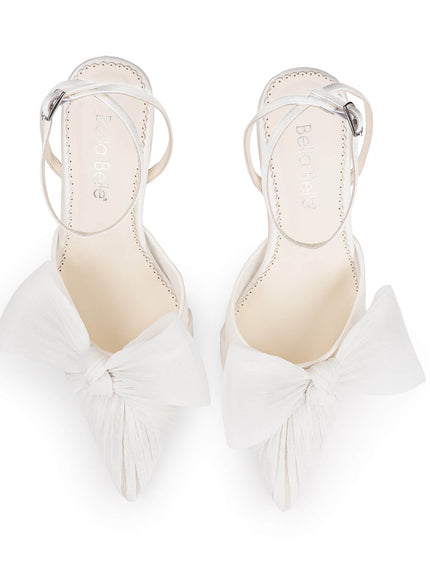 Bella Belle Jules Pleated Silk Crepe Bow Ankle Strap Heels