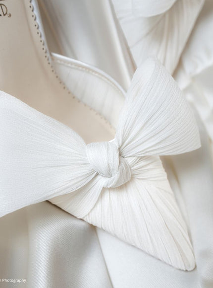 Bella Belle Jules Pleated Silk Crepe Bow Ankle Strap Heels
