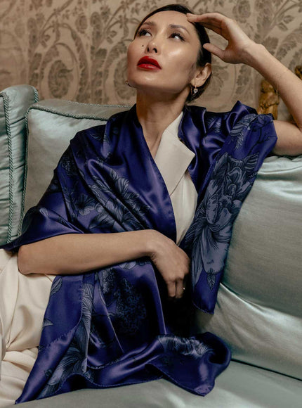 Elizabetta Isabella Silk Scarf Shawl in Indigo Blue - photo 2