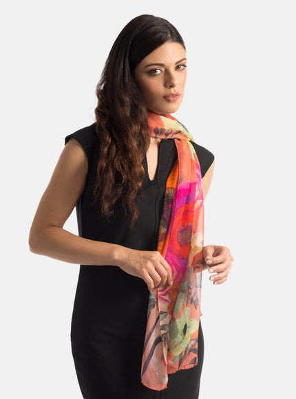 Elizabetta Campo de' Fiori Long Sheer Silk Scarf - Coral