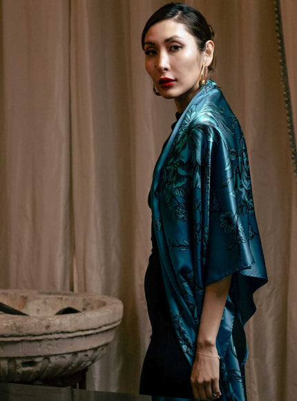 Elizabetta Isabella Silk Scarf Shawl in Peacock Blue - photo 6