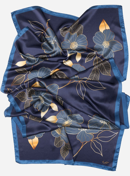 Laura - Silk Scarf Shawl - Navy
