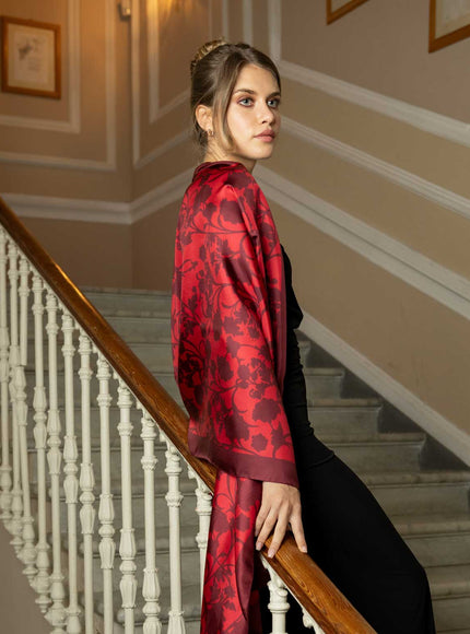 Elizabetta Regina Silk Scarf Shawl - Ruby Red
