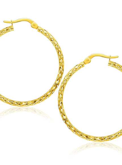 Large Textured Hoop Earrings in 10k Yellow Gold - Ellie Belle