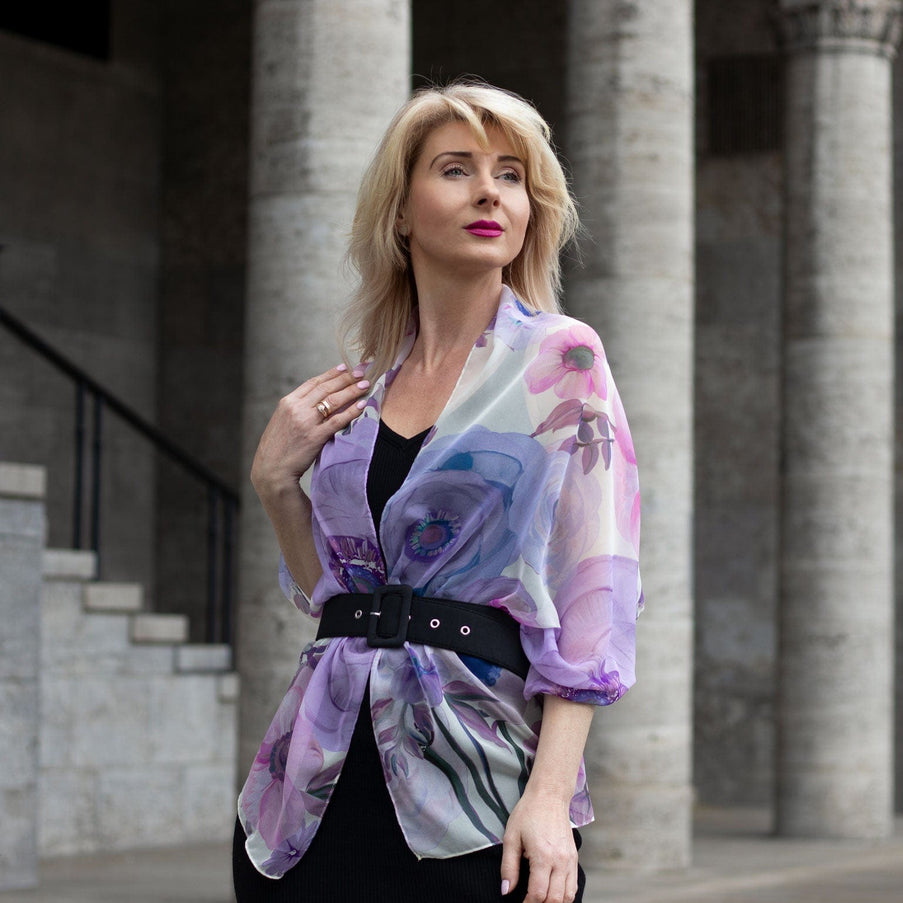 Elizabetta Campo de' Fiori Long Sheer Silk Scarf in Lavender