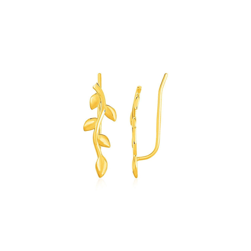 Leafy Branch Motif Climber Earrings in 14k Yellow Gold - Ellie Belle