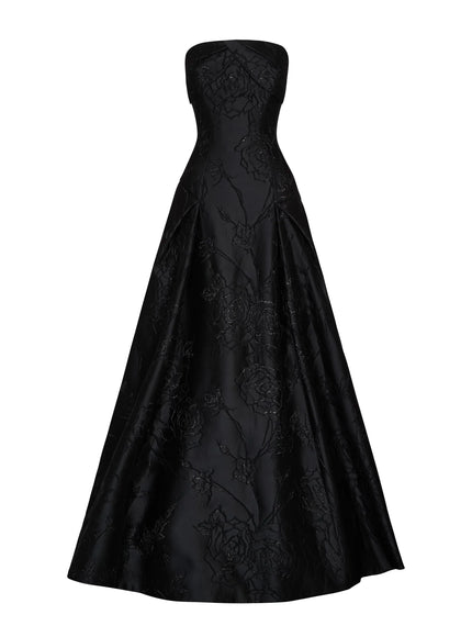 Anne Barge Letizia Camellia Vine Jacquard Strapless Ballgown