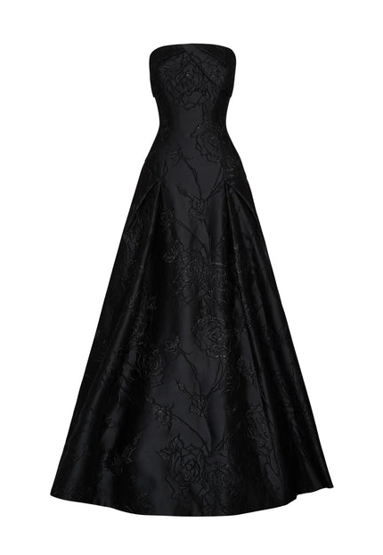 Anne Barge Letizia Camellia Vine Jacquard Strapless Ballgown