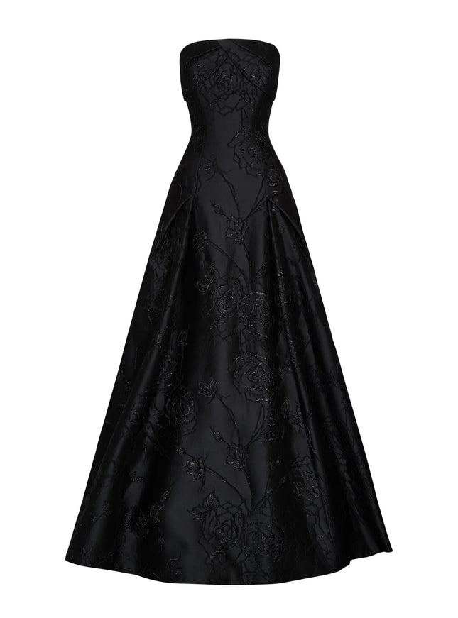 Anne Barge Letizia Camellia Vine Jacquard Strapless Ballgown