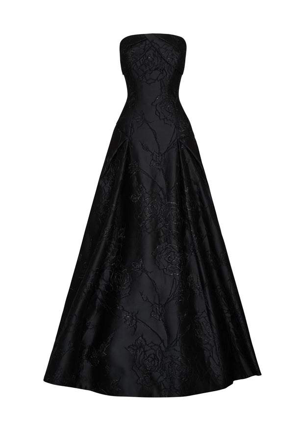 Anne Barge Letizia Camellia Vine Jacquard Strapless Ballgown