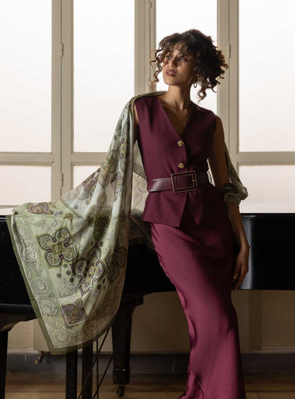Elizabetta Venere Modal Cashmere Scarf in Mint Green, draped view