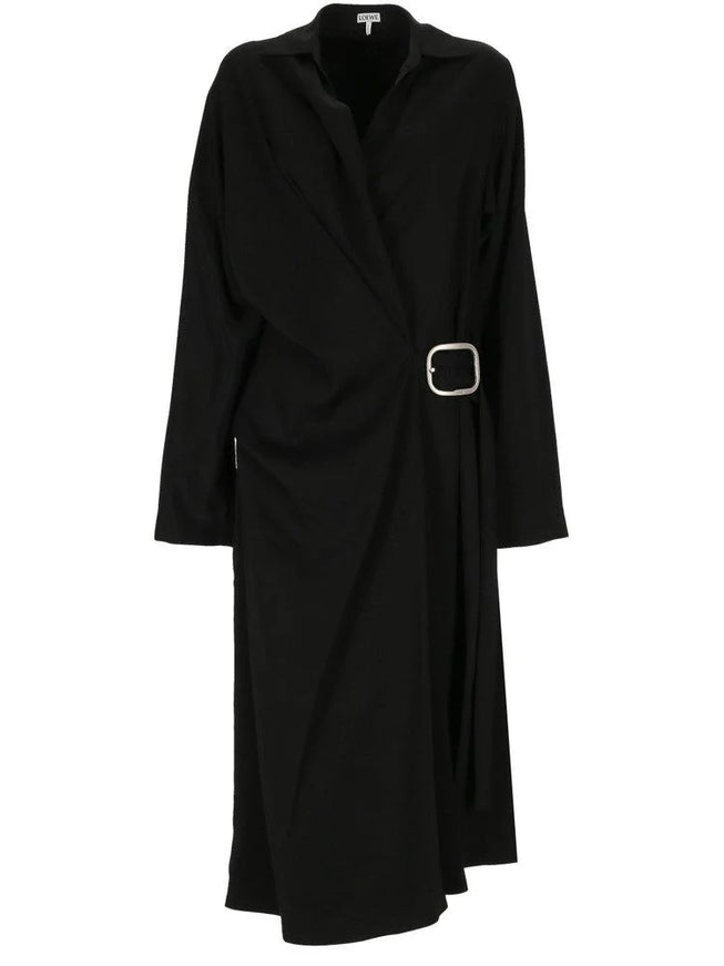 Loewe Belted Wrap Wool Midi Dress