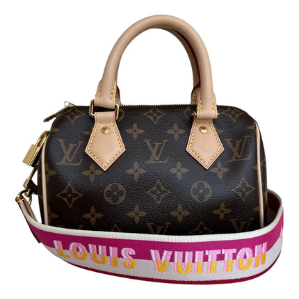 Louis Vuitton Monogram Speedy 20 with Pink Canvas Strap - Ellie Belle