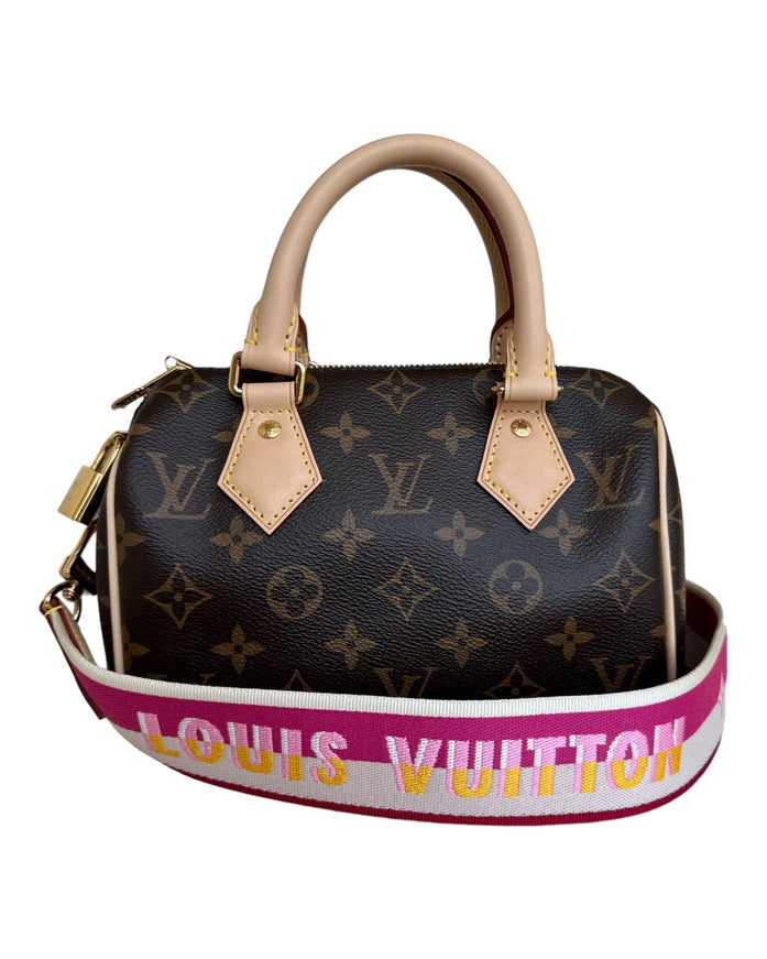 Louis Vuitton Monogram Speedy 20 with Pink Canvas Strap - Ellie Belle